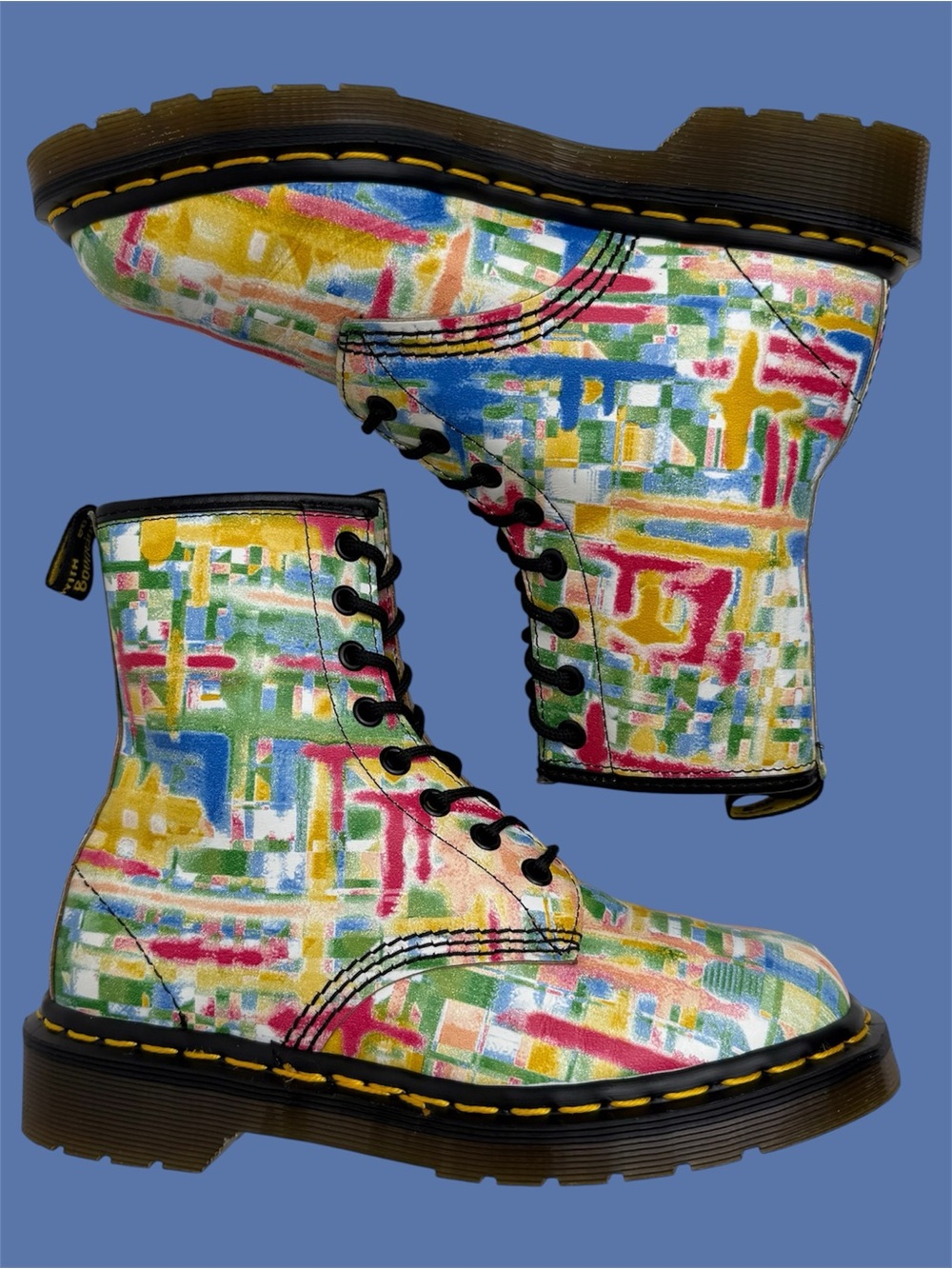 Vintage England Dr. Martens 1460 Leather Quaser Multicolor Abstract Boots UK 3
